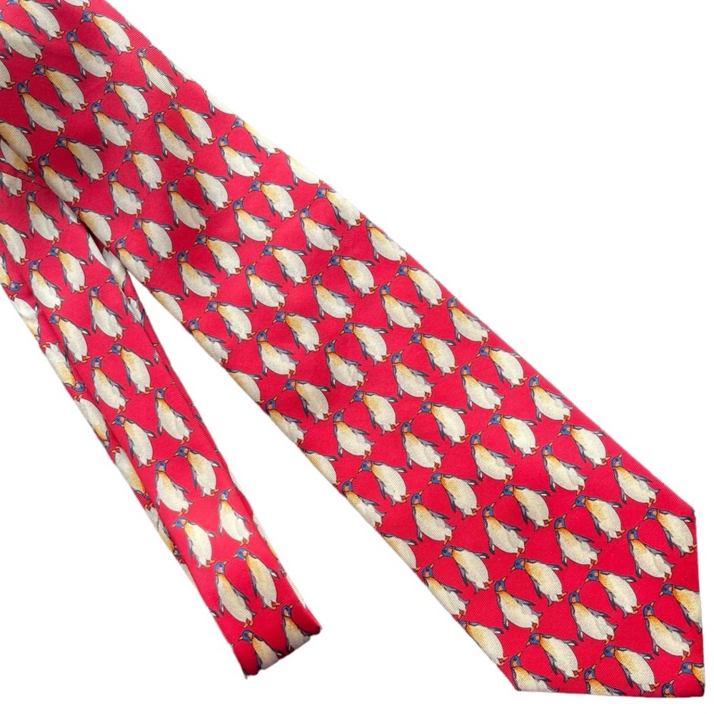 Beaufort Penguin Silk Neck Tie Red Silk Tie with Penguins Made in Italy